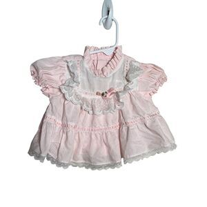 Craddle Togs Top Girl's Pink Ruffle Top Puff Sleeve Vintage Button Back